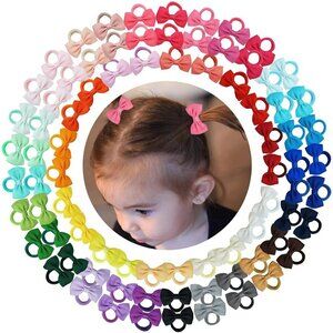 80PCS Tiny Hair Ties With Bows Baby Bows Rubber Bands Hair Ties Soft Elastics Po